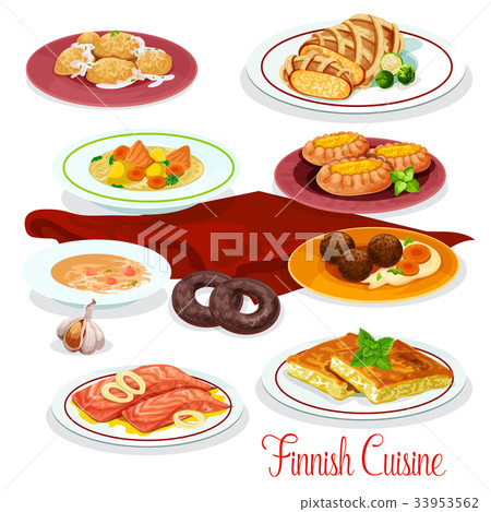 Finnish cuisine fish, vegetable dish cartoon icons Finnish cuisine fish, vegetable dish cartoon icons 33953562