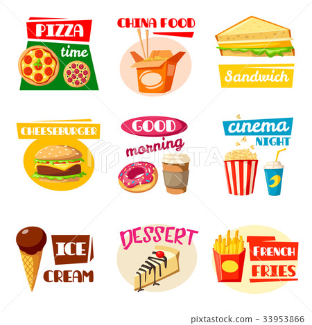 Fast food icons of sandwich, drink and snack 33953866