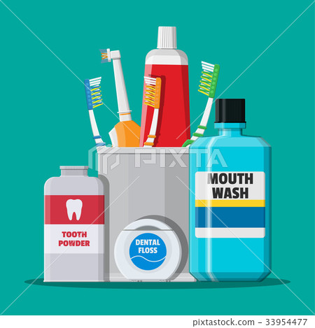 Dental cleaning tools. Oral care hygiene products - Stock Illustration ...
