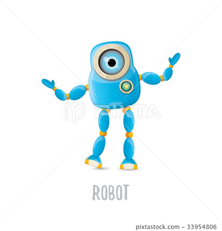 vector funny cartoon blue robot character 33954806