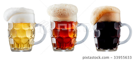 Mug collection of frosty beer with foam Mug collection of frosty beer with foam 33955633
