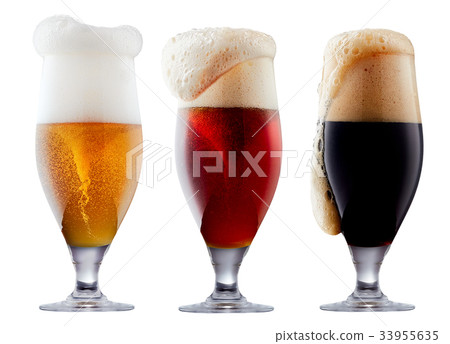 Mug collection of frosty beer with foam Mug collection of frosty beer with foam 33955635