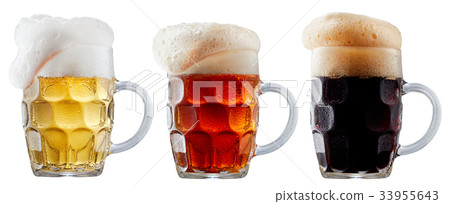 Mug collection of frosty beer with foam Mug collection of frosty beer with foam 33955643
