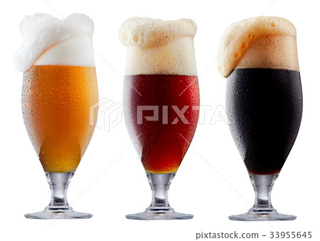 Mug collection of frosty beer with foam Mug collection of frosty beer with foam 33955645