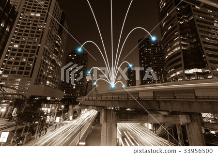 Smart city and internet line in blue tone,wireless 33956500