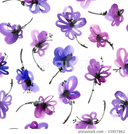 Watercolor flowers pattern 33957862