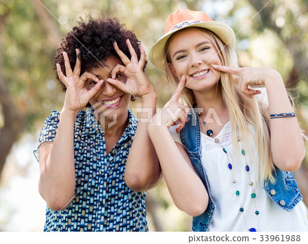Two women friends in park 33961988