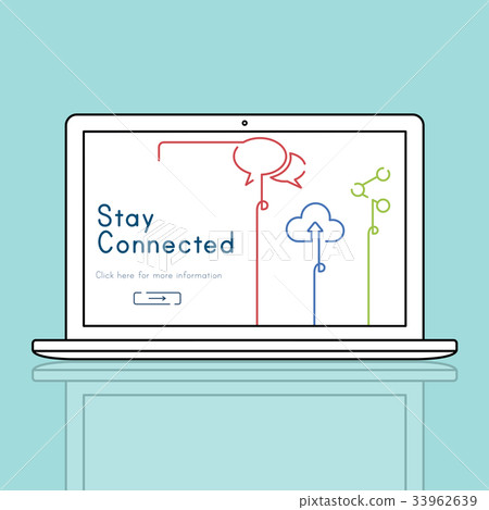 Network connection graphic overlay background on laptop 33962639