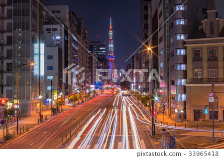 东京夜景 东京铁塔三田通夏季照明 图库照片