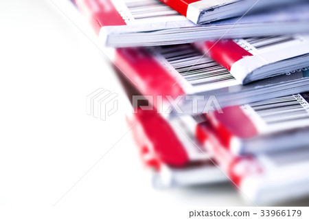 part of barcode on red magazine stacking  33966179