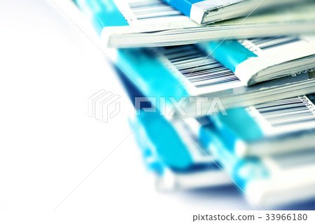 part of the barcode on blue magazine stacking  33966180