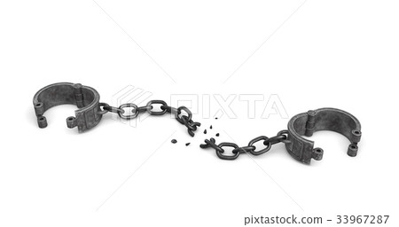 3d rendering of a pair of open metal shackles with 3d rendering of a pair of open metal shackles with 33967287