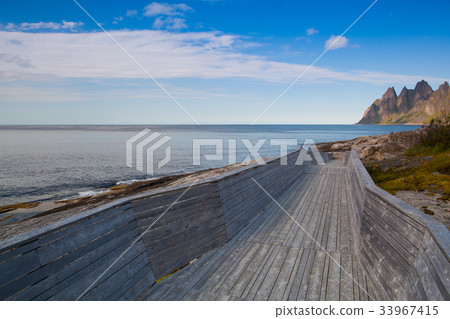 Tourist boardwalk on Senja island,Norway Tourist boardwalk on Senja island,Norway 33967415