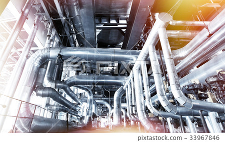 Steel pipelines and cables in blue tones 33967846
