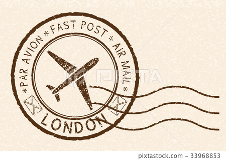 Postal stamp with LONDON title. Round brown 33968853