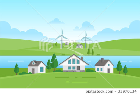 Small houses by the river - modern vector Small houses by the river - modern vector 33970134