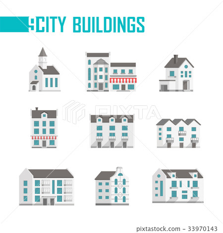 Nine city buildings set of icons - vector Nine city buildings set of icons - vector 33970143