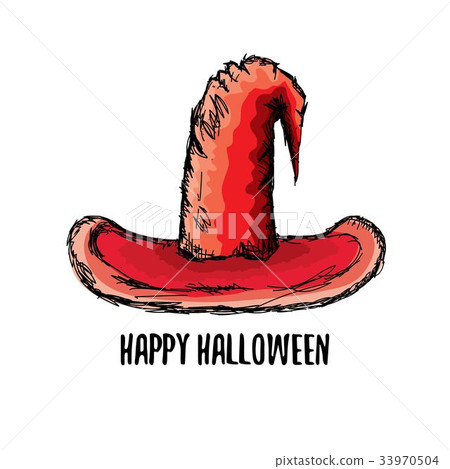 vector sketch red halloween witch hat isolated on 33970504