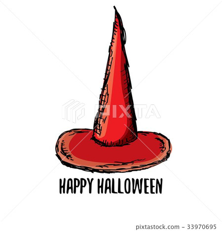 vector sketch red halloween witch hat isolated on 33970695