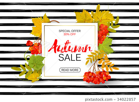 Autumn sale poster with bright colorful leaves 34022857