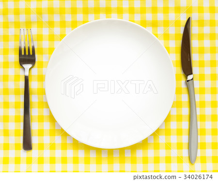 Dish cutlery knife fork plaid 34026174