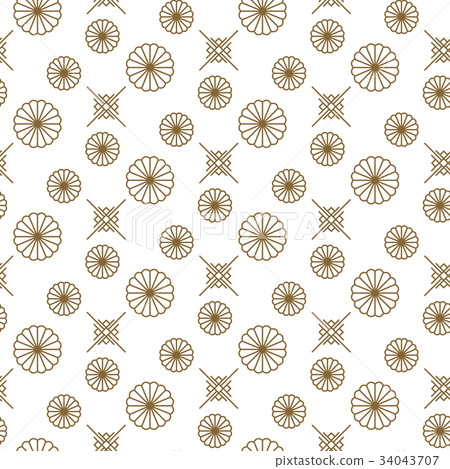 Japanese floral vector seamless pattern in gold Japanese floral vector seamless pattern in gold 34043707
