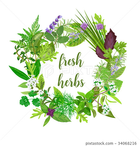 Wreath made of Realistic herbs and flowers with 34068216