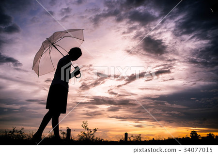 The girls silhouette style walking alone outdoor  34077015