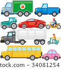 Flat Colored Cartoon Cars and Trucks. Vector Icons 34081254