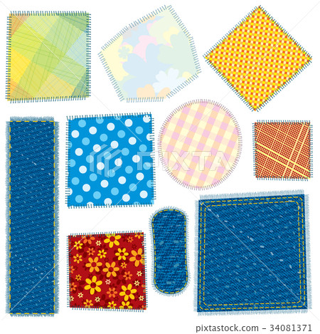 Isolated Cloth Patch. Textile Fabric Patches 34081371