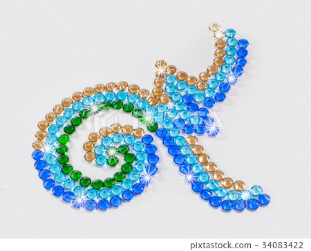 number nine design with colorful gemstones. 34083422