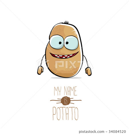 插图素材: vector funny cartoon cute brown potato isolated on