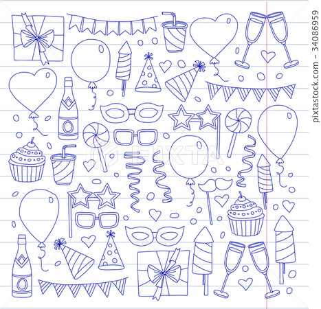 Kids party Children drawing Birthday party with 34086959