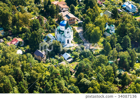 above view of new stone church in Troitsky village 34087136