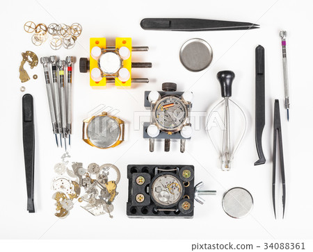 above view of watch repairing tools 34088361