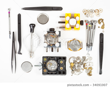 top view of watch repairing tools 34091007