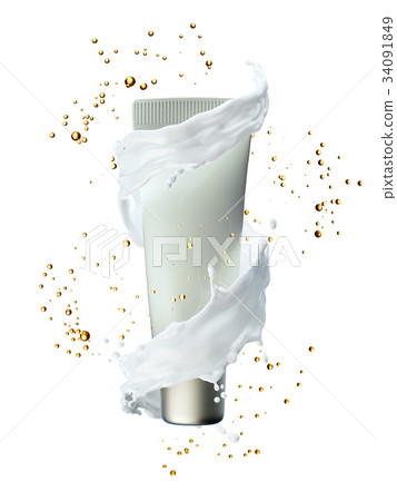 Cream bottle mock up in water splash on blue Cream bottle mock up in water splash on blue 34091849