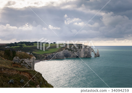 The beach and cliffs of Etretat, the Normandy 34094259
