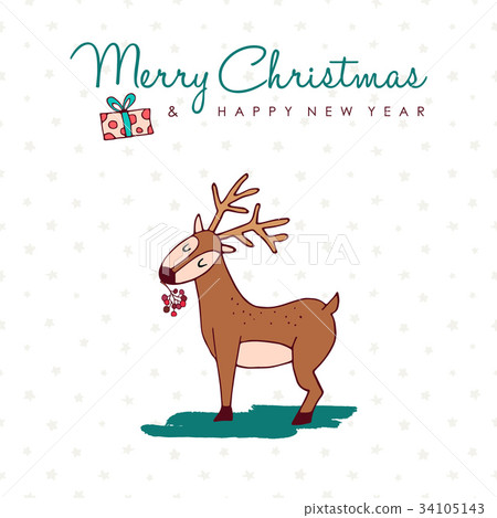 Christmas and new year cute hand drawn deer card - Stock Illustration ...