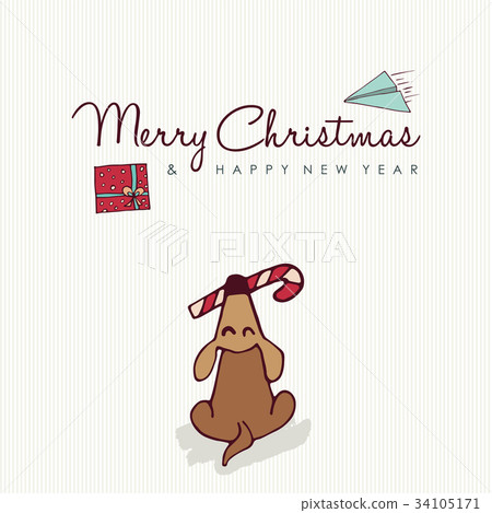 Christmas and new year cute puppy cartoon card Christmas and new year cute puppy cartoon card 34105171