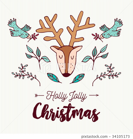Christmas cute hand drawn holiday forest deer Christmas cute hand drawn holiday forest deer 34105173