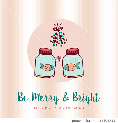 Christmas funny fish in love cartoon greeting card Christmas funny fish in love cartoon greeting card 34105235