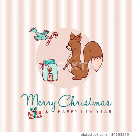 Christmas and new year forest animal cartoon card Christmas and new year forest animal cartoon card 34105239