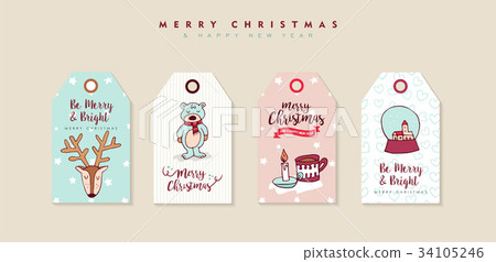 Christmas and new year cute cartoon label set Christmas and new year cute cartoon label set 34105246