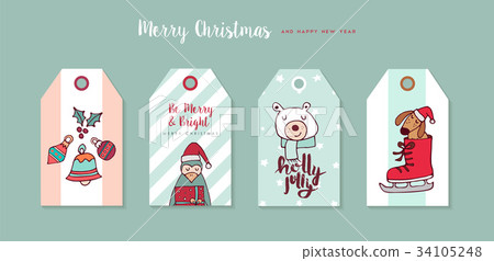 Christmas and new year cartoon holiday label set Christmas and new year cartoon holiday label set 34105248