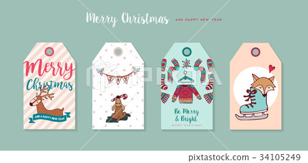 Christmas and new year cute cartoon label set Christmas and new year cute cartoon label set 34105249