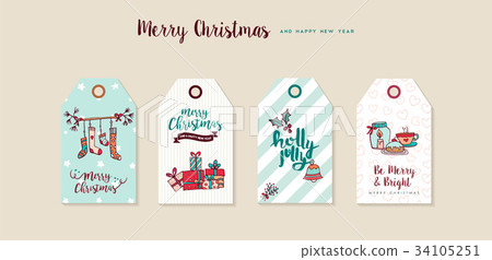Christmas and new year cartoon holiday label set Christmas and new year cartoon holiday label set 34105251