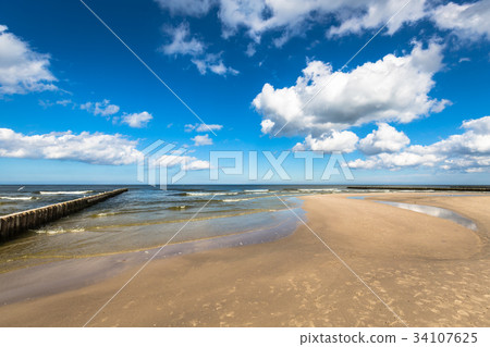Sandy beach in Leba town, Baltic Sea, Poland 34107625