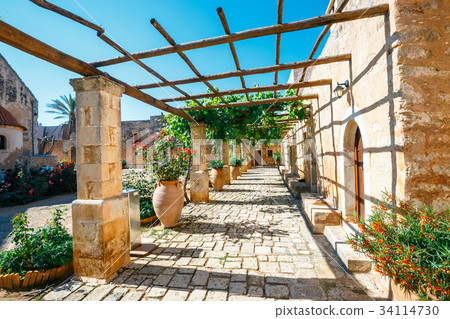 The courtyard of Arkadi Monastery on Crete island 34114730