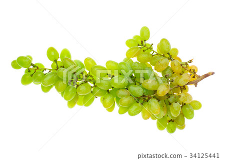Branch of green grapes on white background Branch of green grapes on white background 34125441
